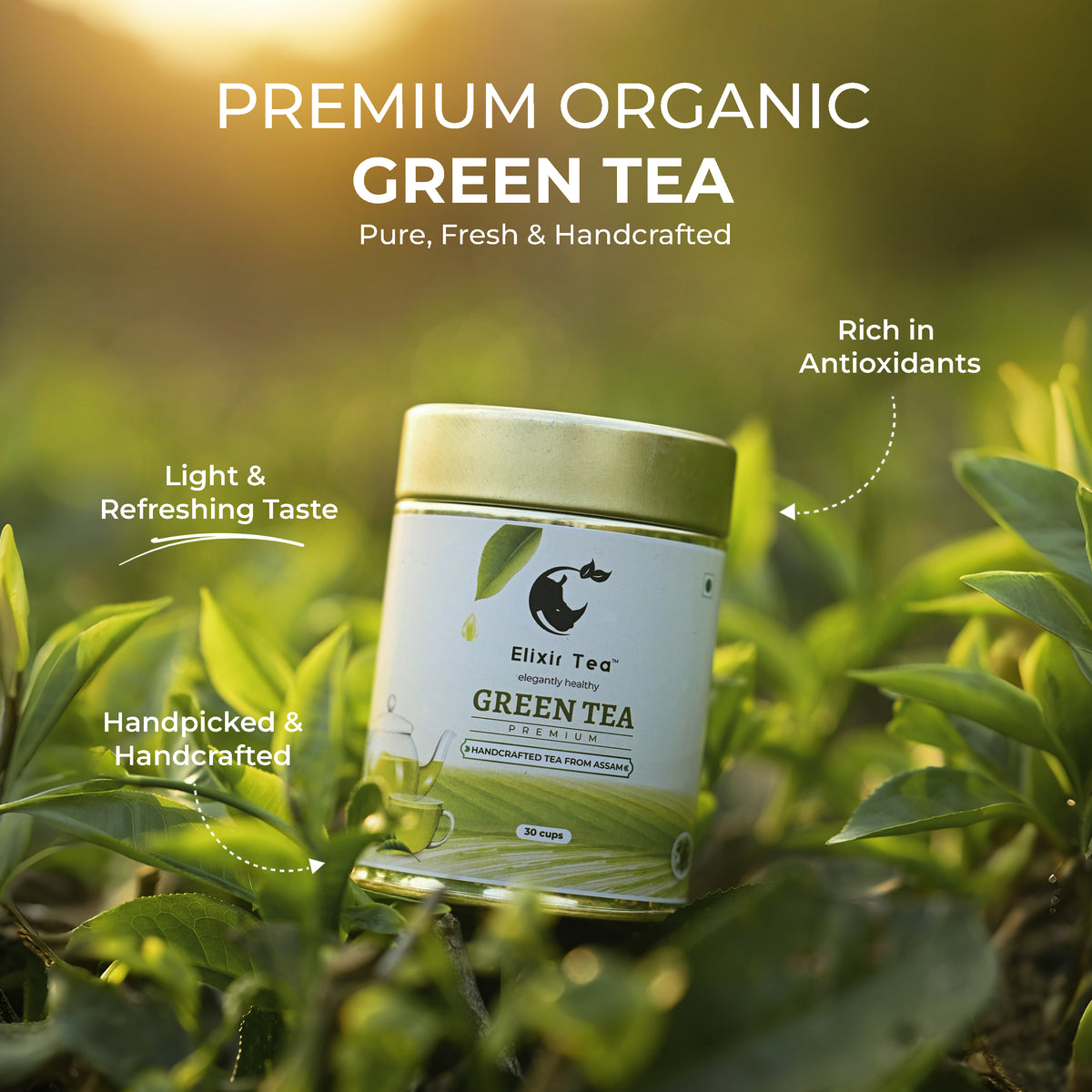 Elixir Tea Premium Green Tea from Assam, Handcrafted, Supports Heart Health and Boosts Metabolism